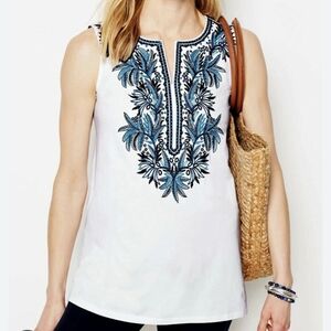 J.Jill Women's Black Embroidered Split Neck Sleeveless Tunic Tank Top Small